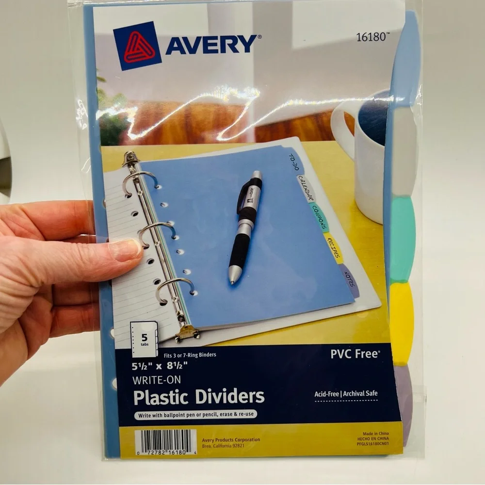 NWT Avery® Write & Erase Plastic Dividers, 8 1/2